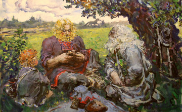 В тени дерева. Микула Селянинович, 2011 Холст, акрил 90,0Х140,0  см